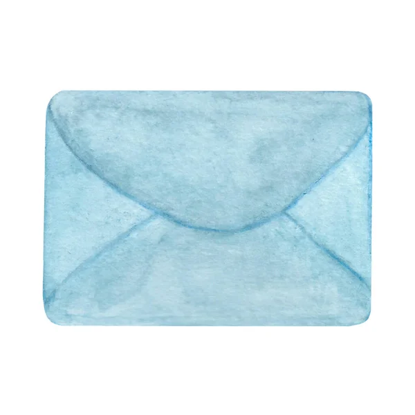 Envelop Blauw Geschilderd Aquarel Ikoon Eenvoudige Stijl Geïsoleerd Wit — Stockfoto