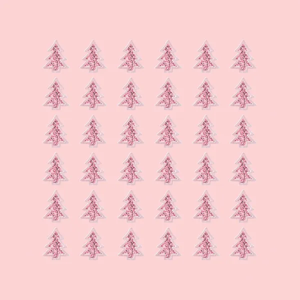 Рождественский Узор Розовой Игрушкой Рождественская Елка Блестящими Блёстками Вписаны Квадрат — стоковое фото