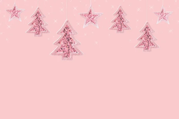 Merry Christmas Happy New Year Pastel Pink Childhood Background Copy — Stock Photo, Image