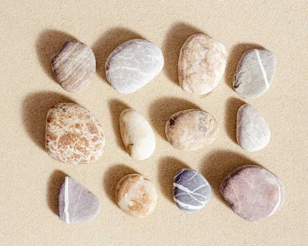 Padrão Com Pedras Mar Seixos Perto Textura Areia Composição Quadrada — Fotografia de Stock