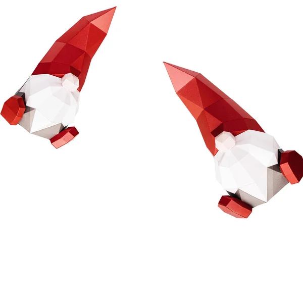 Papel Volumétrico Gnomo Natal Chapéu Pontas Vermelhas Luz Voando Anão — Fotografia de Stock