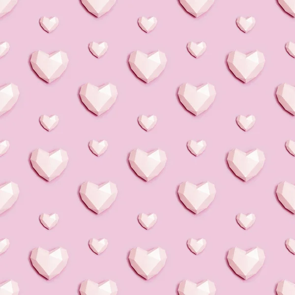 Płynny Wzór Różowym Wielokątnym Papierowym Sercem Różowym Tle Tapeta Walentynki — Zdjęcie stockowe