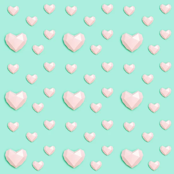 Nahtloses Muster Mit Rosa Polygonalen Papierherzen Auf Mintfarbenem Papier Liebeskonzept — Stockfoto