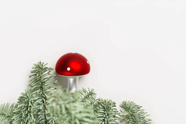 Les Ornements Botaniques Noël Volent Les Champignons Agariques Avec Chapeau — Photo