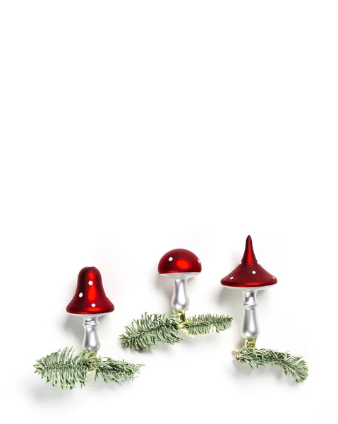 Julen Botaniska Prydnader Flyga Agarisk Svamp Med Röd Hatt Och — Stockfoto