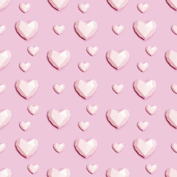 Nahtloses Muster mit volumetrischen Papierherzen in rosafarbener Farbe. Hintergrund zum Valentinstag. — Stockfoto