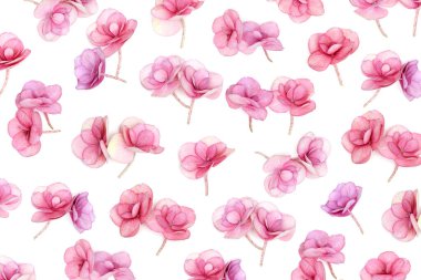 Floral pattern with natural fresh Hydrangea flower, pink color blooming flowers Holiday flat lay for Mothers day, Valentines day, Womens day. Spring or summer bloossom print, nature design