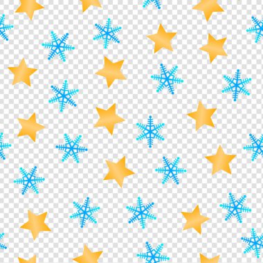 Vektör Noel 'in kusursuz dokusu. Yıldız, kar taneleri. Vektör çizimi. Gerçekçi vektör pnzh dokusu.