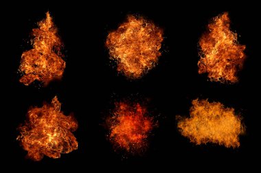 Gerçekçi yanan ışıklar kümesi vektör meşalesi. Vektör, şeffaf bir arkaplan üzerine yanan gerçekçi alevler..