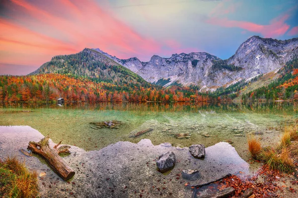 Fabulous Autumn Scene Hinterer Langbathsee Lake Poppular Travell Destination Location — Stock Photo, Image