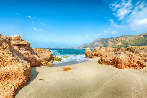 Niesamowity Krajobraz Morski Plaży Isolidda Pobliżu Przylądka San Vito Popularny — Zdjęcie stockowe