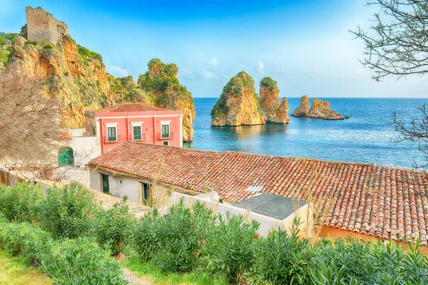 托纳拉 斯科佩罗精彩的场景 地中海上受欢迎的旅游胜地 Scopello Province Trapani Sicily Italy Europe — 图库照片