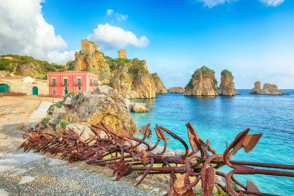 托纳拉 斯科佩罗令人惊讶的一幕 地中海上受欢迎的旅游胜地 Scopello Province Trapani Sicily Italy Europe — 图库照片