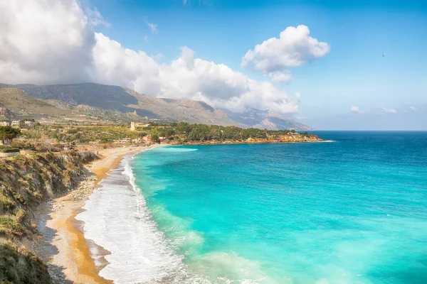Niesamowity Krajobraz Morski Plaży Guidaloca Pobliżu Castellammare Del Golfo Popularny — Zdjęcie stockowe