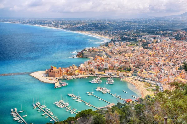 Astonishing Aerial Cityscape Castellammare Del Golfo Town Popular Travel Destination — стокове фото