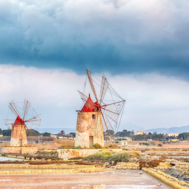 Picturesque view of popular tourist destination - Imbarcadero Storico Mothia. Location: Marsala, province of Trapani, Sicily; Italy, Europe