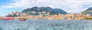 Ajaccio şehri ve limanı sabah manzarası hayret verici. Akdeniz 'in popüler turizm beldesi. Konum: Ajaccio, Corse-du-Sud, Corsica, Fransa, Avrupa