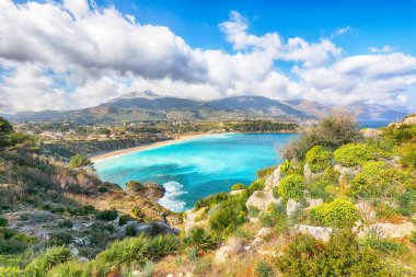 Amazing seascape of Guidaloca Beach near Castellammare del Golfo. Popular travel destination. Location: Castellammare del Golfo, Province of Trapani, Sicily, Italy, Europe