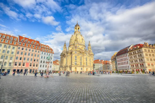 Amazing View Baroque Church Frauenkirche Neumarkt Square Downtown Dresden Popular — ストック写真