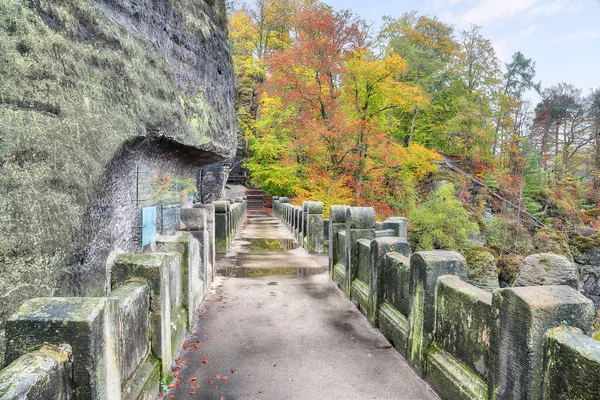 Picturesque Autumn Landscape Saxon Switzerland National Park Bastei Bridge Location — Stock fotografie