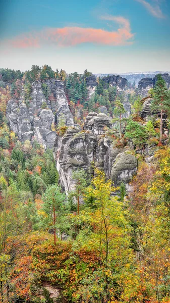 Fabulous Autumn Landscape Saxon Switzerland National Park Location Lohmen State — Stock Photo, Image