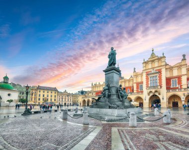 Astonishing cityscape of Krakow with Cloth Hall, Sukiennice and Townhouse tower on Main square. Popular tourist destination. Location: Krakow, Lesser Poland Voivodeship, Poland, Europe