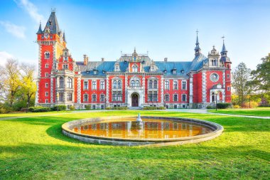 Fabulous autumn landscape with Plawniowice palace. Popular tourist destination. Location: Plawniowice, Upper Silesia, Poland, Europe