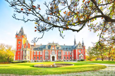 Fabulous autumn landscape with Plawniowice palace. Popular tourist destination. Location: Plawniowice, Upper Silesia, Poland, Europe