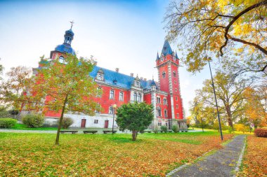 Fabulous autumn landscape with Plawniowice palace. Popular tourist destination. Location: Plawniowice, Upper Silesia, Poland, Europe