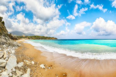 Castellammare del Golfo yakınlarındaki Guidaloca Sahili 'nin inanılmaz deniz manzarası. Popüler seyahat yeri. Konum: Castellammare del Golfo, Trapani ili, Sicilya, İtalya, Avrupa