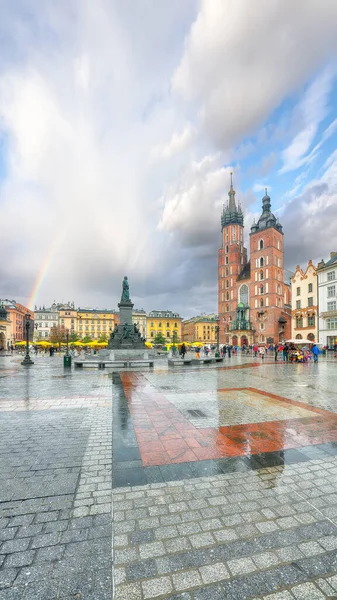 Amazing cityscape of Krakow with St. Mary's Basilica on Main Square. Popular tourist destination. Location: Krakow, Lesser Poland Voivodeship, Poland, Europe