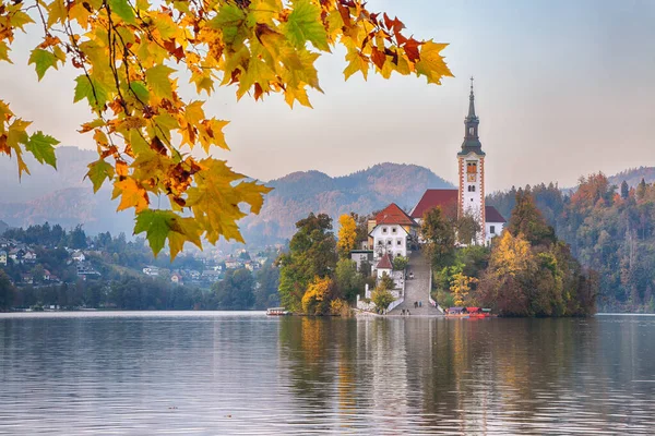 Astonishing Sunset View Popular Tourist Destination Bled Lake Dramatic View — Stock Fotó