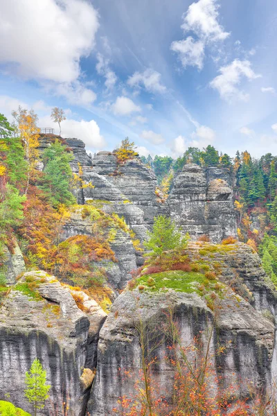Picturesque Autumn Landscape Saxon Switzerland National Park Location Lohmen State — Stock Photo, Image