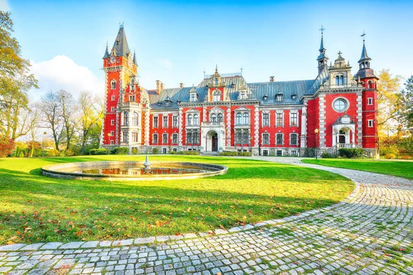 Fabulous autumn landscape with Plawniowice palace. Popular tourist destination. Location: Plawniowice, Upper Silesia, Poland, Europe