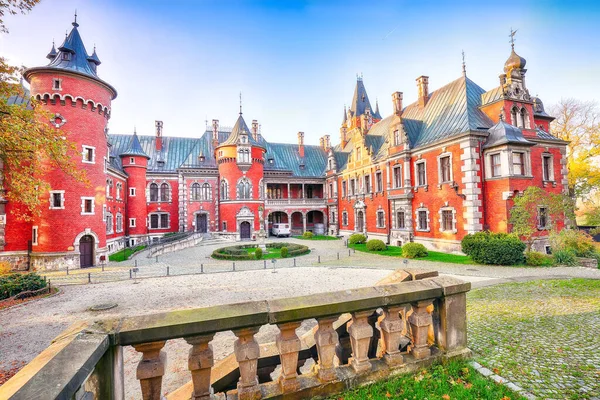 Fabulous autumn landscape with Plawniowice palace. Popular tourist destination. Location: Plawniowice, Upper Silesia, Poland, Europe