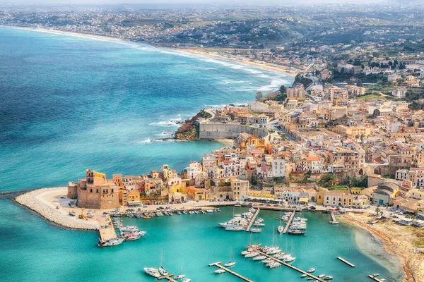 Unbelievable Aerial Cityscape Castellammare Del Golfo Town Popular Travel Destination — стокове фото