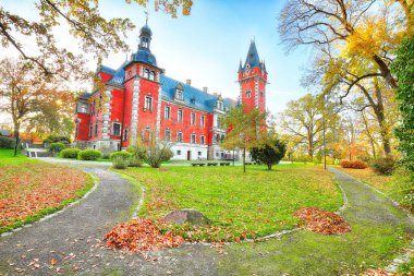 Breathtaking autumn landscape with Plawniowice palace. Popular tourist destination. Location: Plawniowice, Upper Silesia, Poland, Europe