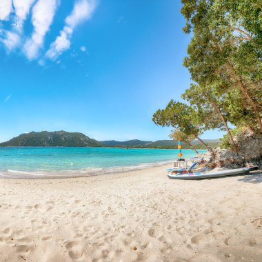 Captivating view of  beach of Santa Giulia resort. Picturesque seascape of Mediterranean sea. Location: Santa Giulia, Porto-Vecchio, Corsica, France, Europe
