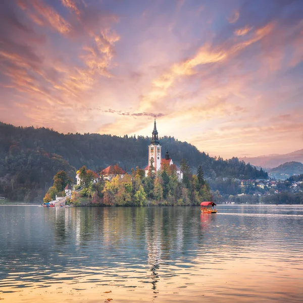 Astonishing Sunset View Popular Tourist Destination Bled Lake Dramatic View — Stock Fotó