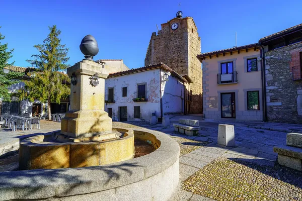 Plaza Mayor Com Casas Pitorescas Muralha Medieval Buitrago Lozoya Madrid — Fotografia de Stock