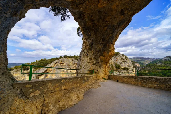 Rock windows through which you can see impressive views of the mountainous landscape. Devil's window, Cuenca.