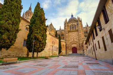 A mesmerizing shot of a facade of the Salamanca Cathedral in Spain clipart