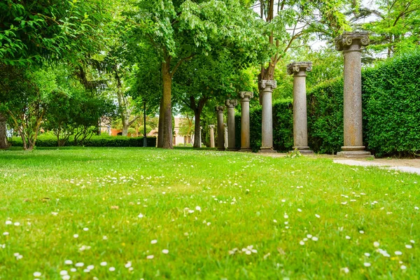 Parc Végétation Luxuriante Avec Anciennes Colonnes Style Romain — Photo