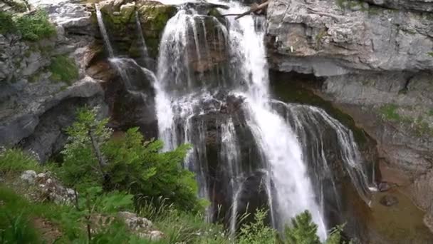 Cascada Agua Dulce Limpia Valle Ordesa Pirineos España — Vídeo de stock