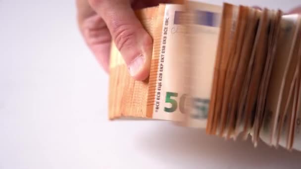 Hands Man Large Stock Fifty Euro Bills — Stock Video