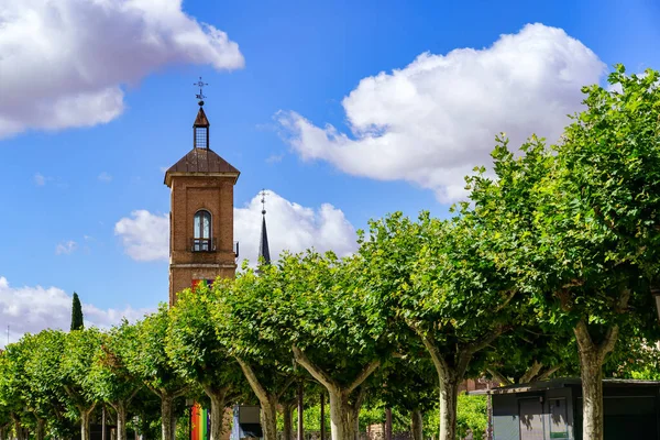 Башня Среди Деревьев Площади Алькала Энарес Мадриде — стоковое фото
