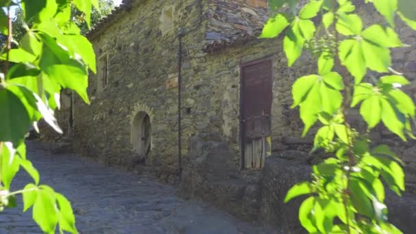 Beautiful Alley Stone Houses Morning Light Entering Buildings Patones Arriba — 图库视频影像