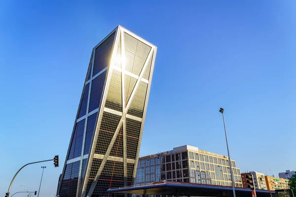 Modern Glass Steel Office Buildings Blue Sky Dawn Madrid Spain — Foto de Stock