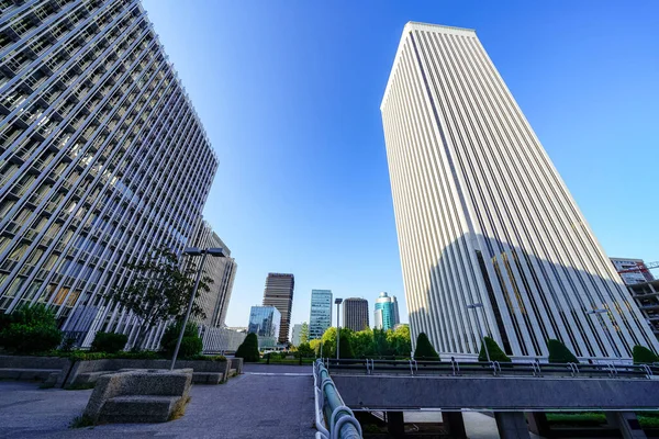 High-rise buildings filled with company offices in the financial district of Madrid, Spain