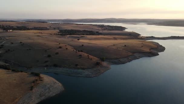 Small Hills Edge Lake Sunset Clear Summer Day — Stockvideo